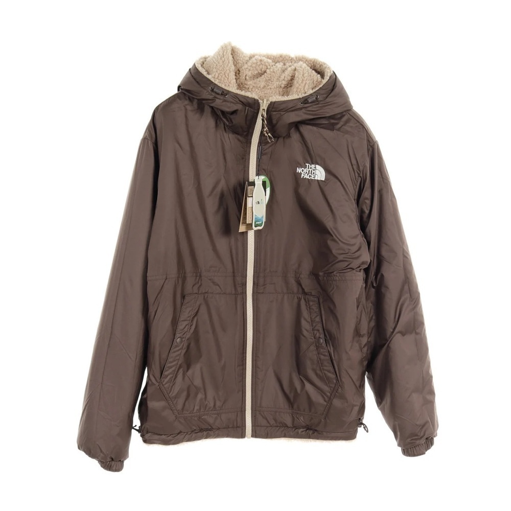 The North Face WHITE LABEL PLAY GREEN RVS FLEECE Jacket Beige Reversible Hooded - Picture 2 of 7